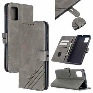 For Galaxy A51 Stitching Style 2-Color Cow Texture Horizontal Flip PU Leather Case with Holder & Card Slot & Lanyard(Gray)