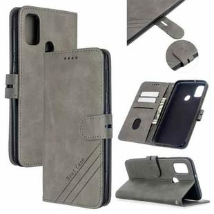 For Galaxy M30s Stitching Style 2-Color Cow Texture Horizontal Flip PU Leather Case with Holder & Card Slot & Lanyard(Gray)