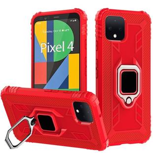 For Google Pixel 4 Carbon Fiber Protective Case with 360 Degree Rotating Ring Holder(Red)