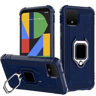 For Google Pixel 4 XL Carbon Fiber Protective Case with 360 Degree Rotating Ring Holder(Blue)