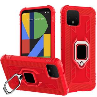 For Google Pixel 4 XL Carbon Fiber Protective Case with 360 Degree Rotating Ring Holder(Red)