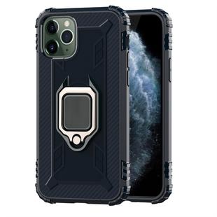 For iPhone 11 Pro Max Carbon Fiber Protective Case with 360 Degree Rotating Ring Holder(Blue)