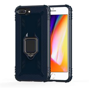 For iPhone 6 / 7 / 8 Carbon Fiber Protective Case with 360 Degree Rotating Ring Holder(Blue)