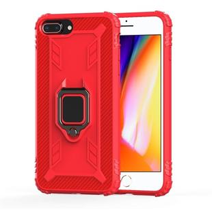 For iPhone 6 Plus / 7 Plus / 8 Plus Carbon Fiber Protective Case with 360 Degree Rotating Ring Holder(Red)