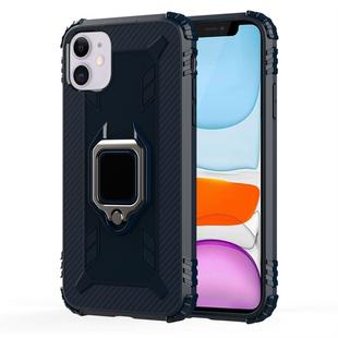 For iPhone 11 Carbon Fiber Protective Case with 360 Degree Rotating Ring Holder(Blue)