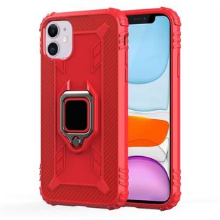 For iPhone 11 Carbon Fiber Protective Case with 360 Degree Rotating Ring Holder(Red)