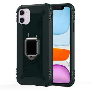 For iPhone 11 Carbon Fiber Protective Case with 360 Degree Rotating Ring Holder(Green)