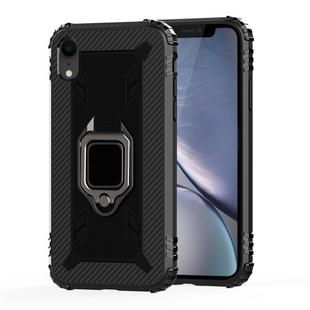 For iPhone X / XS Carbon Fiber Protective Case with 360 Degree Rotating Ring Holder(Black)