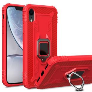 For iPhone X / XS Carbon Fiber Protective Case with 360 Degree Rotating Ring Holder(Red)