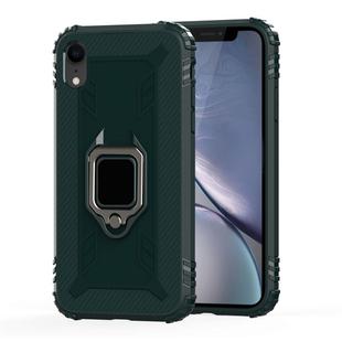 For iPhone X / XS Carbon Fiber Protective Case with 360 Degree Rotating Ring Holder(Green)