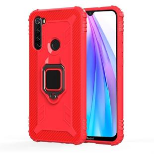 For Xiaomi Redmi Note 8T Carbon Fiber Protective Case with 360 Degree Rotating Ring Holder(Red)