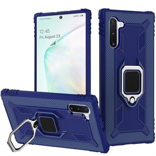 For Galaxy Note 10 Carbon Fiber Protective Case with 360 Degree Rotating Ring Holder(Blue)