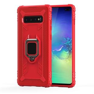 For Galaxy S10+ Carbon Fiber Protective Case with 360 Degree Rotating Ring Holder(Red)