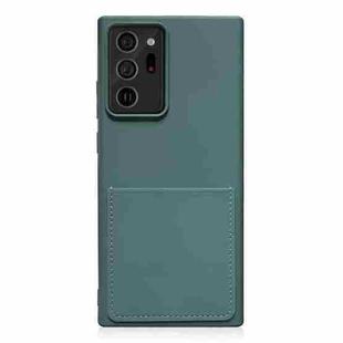 For Samsung Galaxy Note20 Ultra Liquid Silicone Skin Feel Shockproof Phone Case with Card Slot(Dark Green)