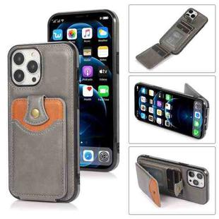 For iPhone 13 Pro Soft Skin Leather Wallet Bag Phone Case (Grey)