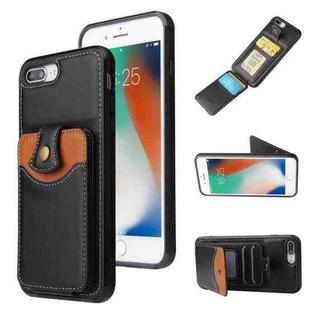 Soft Skin Leather Wallet Bag Phone Case For iPhone 8 Plus / 7 Plus(Black)