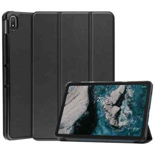 For Nokia T20 Three-folding Holder Custer Texture Leather Tablet Case(Black)