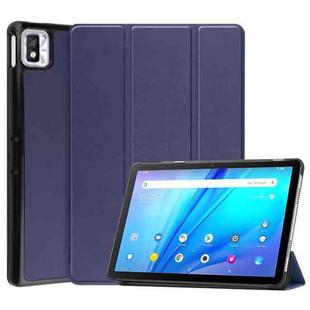For TCL Tab 10s Three-folding Holder Custer Texture Leather Tablet Case(Dark Blue)