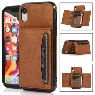 For iPhone XR Three-fold Leather Phone Case with Card Slot & Wallet & Holder(Brown)