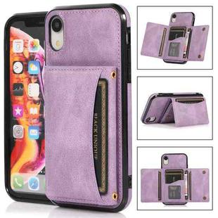 For iPhone XR Three-fold Leather Phone Case with Card Slot & Wallet & Holder(Purple)