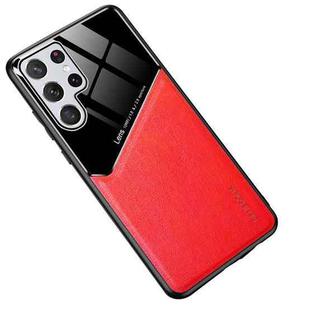 For Samsung Galaxy S22 Ultra 5G Leather Glass Magnet Phone Case(Red)
