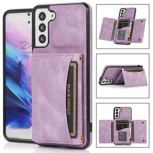 For Samsung Galaxy S21 Three-fold Leather Phone Case with Card Slot & Wallet & Holder(Purple)