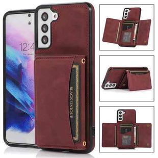 For Samsung Galaxy S21+ Three-fold Leather Phone Case with Card Slot & Wallet & Holder(Wine Red)