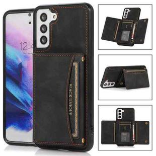 For Samsung Galaxy S21+ Three-fold Leather Phone Case with Card Slot & Wallet & Holder(Black)