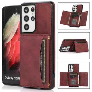 For Samsung Galaxy S21 Ultra Three-fold Leather Phone Case with Card Slot & Wallet & Holder(Wine Red)