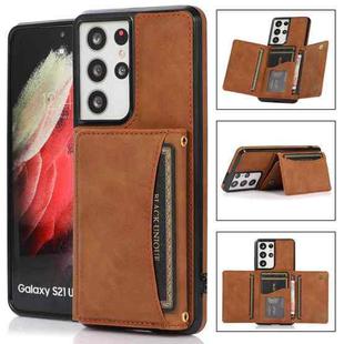 For Samsung Galaxy S21 Ultra Three-fold Leather Phone Case with Card Slot & Wallet & Holder(Brown)