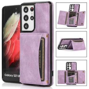 For Samsung Galaxy S21 Ultra Three-fold Leather Phone Case with Card Slot & Wallet & Holder(Purple)
