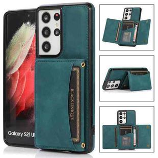 For Samsung Galaxy S21 Ultra Three-fold Leather Phone Case with Card Slot & Wallet & Holder(Green)