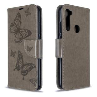 For Xiaomi Redmi Note 8T Embossing Two Butterflies Pattern Horizontal Flip PU Leather Case with Holder & Card Slot & Wallet & Lanyard(Grey)