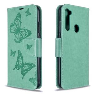 For Xiaomi Redmi Note 8T Embossing Two Butterflies Pattern Horizontal Flip PU Leather Case with Holder & Card Slot & Wallet & Lanyard(Green)