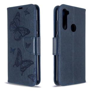 For Xiaomi Redmi Note 8T Embossing Two Butterflies Pattern Horizontal Flip PU Leather Case with Holder & Card Slot & Wallet & Lanyard(Dark Blue)