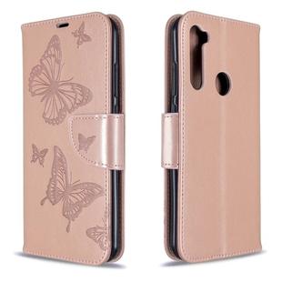 For Xiaomi Redmi Note 8T Embossing Two Butterflies Pattern Horizontal Flip PU Leather Case with Holder & Card Slot & Wallet & Lanyard(Gold)