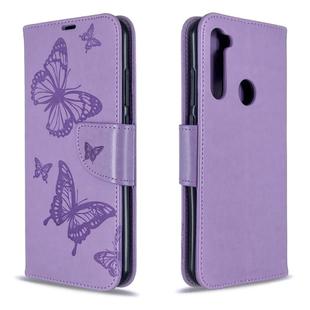 For Xiaomi Redmi Note 8T Embossing Two Butterflies Pattern Horizontal Flip PU Leather Case with Holder & Card Slot & Wallet & Lanyard(Purple)