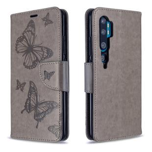 For Xiaomi CC9 Pro / Note 10 /  Note 10 Pro Embossing Two Butterflies Pattern Horizontal Flip PU Leather Case with Holder & Card Slot & Wallet & Lanyard(Grey)