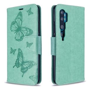 For Xiaomi CC9 Pro / Note 10 /  Note 10 Pro Embossing Two Butterflies Pattern Horizontal Flip PU Leather Case with Holder & Card Slot & Wallet & Lanyard(Green)