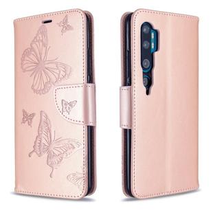 For Xiaomi CC9 Pro / Note 10 /  Note 10 Pro Embossing Two Butterflies Pattern Horizontal Flip PU Leather Case with Holder & Card Slot & Wallet & Lanyard(Gold)