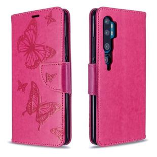 For Xiaomi CC9 Pro / Note 10 /  Note 10 Pro Embossing Two Butterflies Pattern Horizontal Flip PU Leather Case with Holder & Card Slot & Wallet & Lanyard(Rose Red)