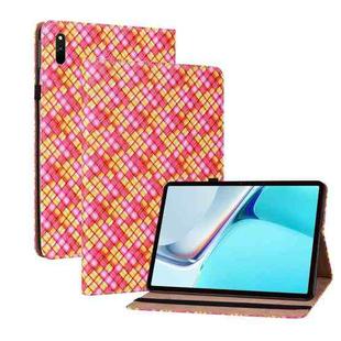 For Huawei MatePad 11 2021 Color Weave Leather Tablet Case with Holder(Rose Red)