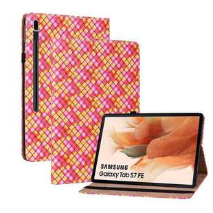 For Samsung Galaxy Tab S7 Plus T970 / S7 FE T730 Color Weave Leather Tablet Case with Holder(Rose Red)