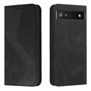 For Google Pixel 6a Skin Feel Magnetic S-type Leather Phone Case(Black)