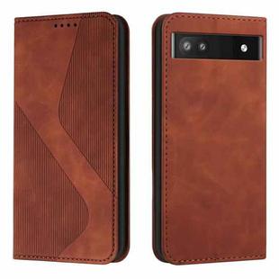 For Google Pixel 6a Skin Feel Magnetic S-type Leather Phone Case(Brown)