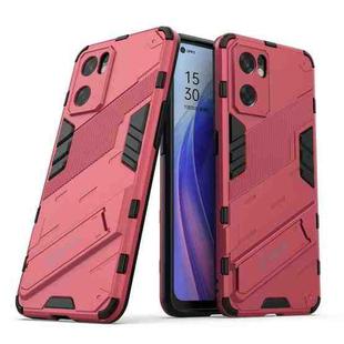 For OPPO Reno7 SE 5G Punk Armor 2 in 1 PC + TPU Shockproof Phone Case with Invisible Holder(Light Red)