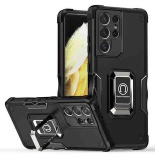 For Samsung Galaxy S21 Ultra 5G Ring Holder Non-slip Armor Phone Case(Black)