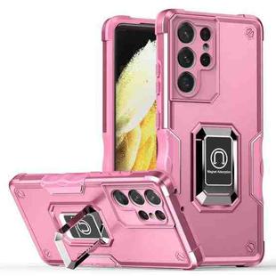 For Samsung Galaxy S21 Ultra 5G Ring Holder Non-slip Armor Phone Case(Pink)