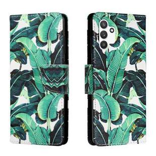 For Samsung Galaxy A13 4G Colored Drawing Leather Phone Case(Banana Leaf)