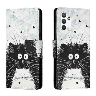 For Samsung Galaxy A13 4G Colored Drawing Leather Phone Case(Black White Cat)